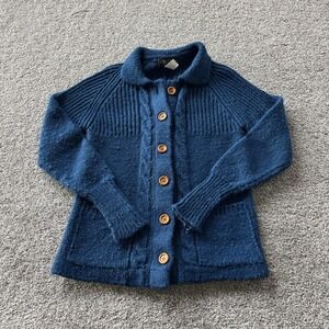 Discovery Cardigan Sweater Womens Medium Blue Collared Cable-Knit Button Pockets